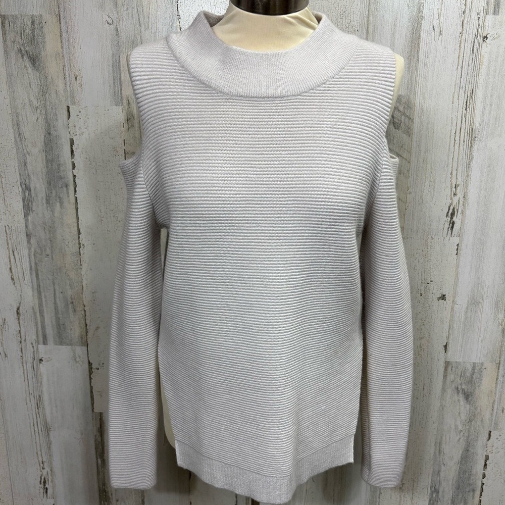 French Connection Off White Wool Blend Cold Shoulder Sweater‎